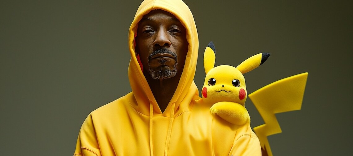 AI image of Snoop with Pikachu on shoulder