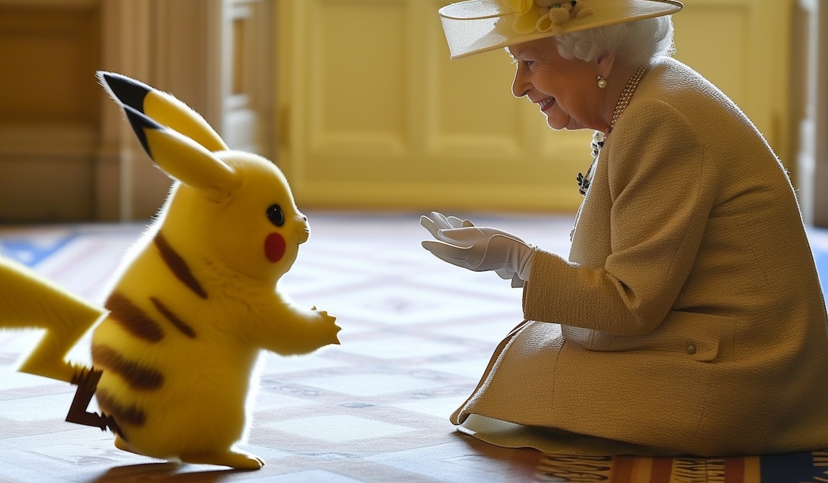 AI image of Pikachu meeting the Queen